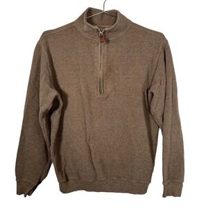 Brown Knit Quarter-Zip‎ Sweater Waffle Knit Cotton Woolrich Medium